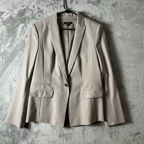 Ann Taylor One Button Blazer Taupe Beige Blazer Size 14 Classic Career Wool - Picture 1 of 8